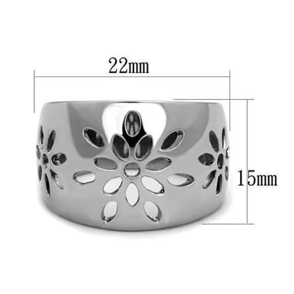 STAINLESS STEEL Open Work Flower Design Dome Ring - Picture 14 of 14